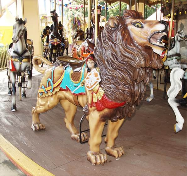 A lion on a carousel

Description automatically generated
