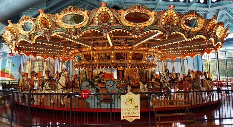 A close up of a carousel

Description automatically generated