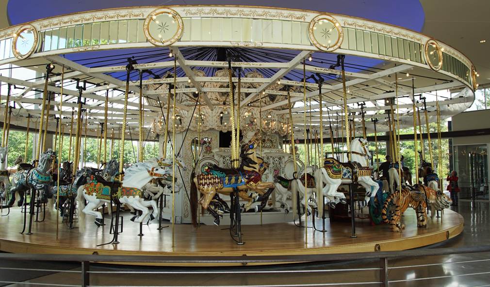 A group of people in a carousel
Description automatically generated